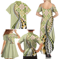 Aloha Vintage Palaka Floral Hawaiian Quilt Family Matching Summer Maxi Dress and Hawaiian Shirt Omaomao Motif LT9 - Polynesian Pride