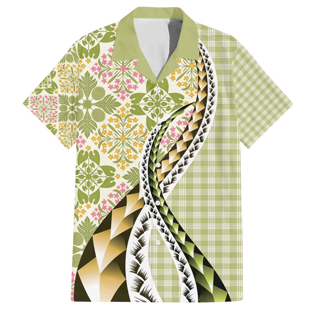 Aloha Vintage Palaka Floral Hawaiian Quilt Family Matching Summer Maxi Dress and Hawaiian Shirt Omaomao Motif LT9 Dad's Shirt - Short Sleeve Lime - Polynesian Pride
