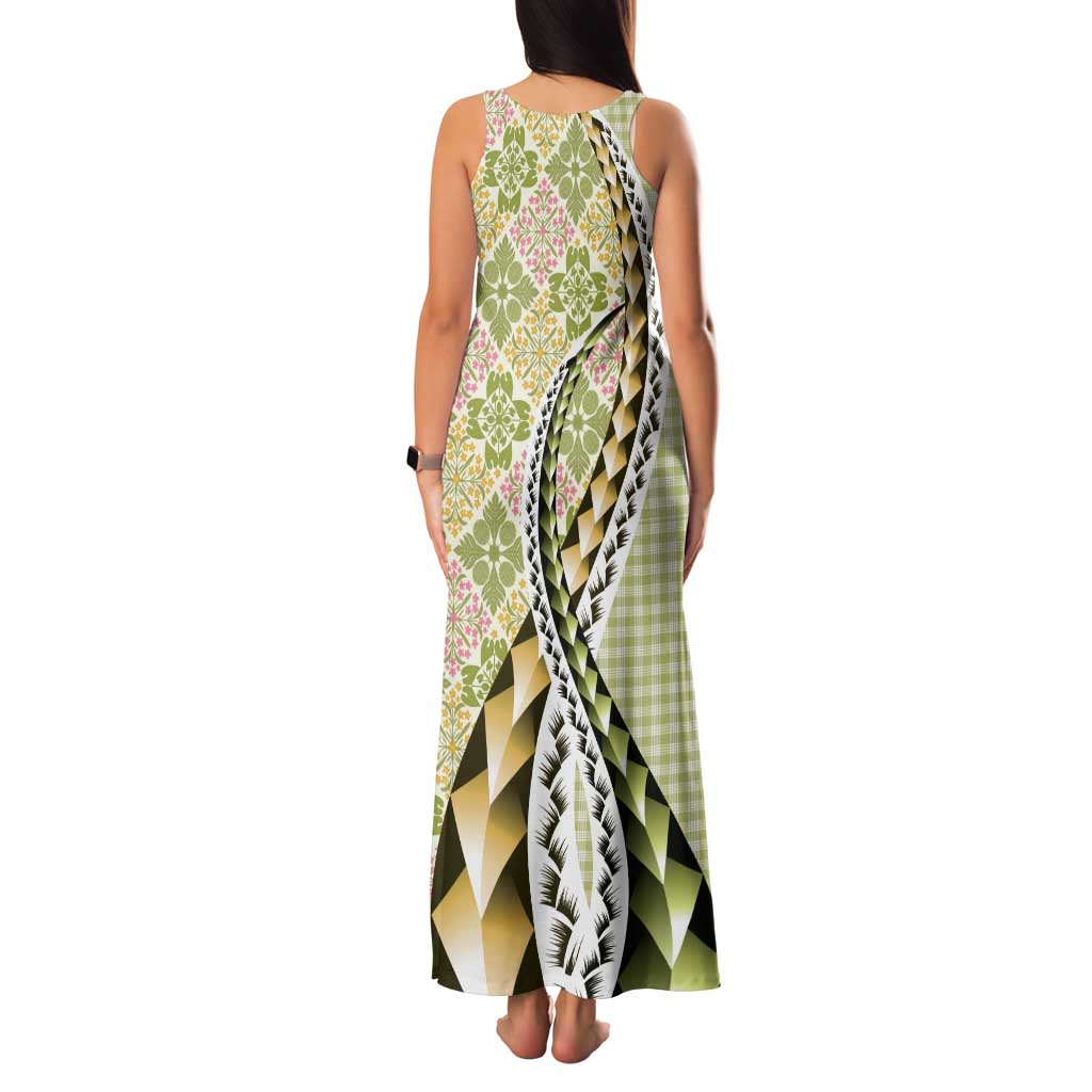 Aloha Vintage Palaka Floral Hawaiian Quilt Family Matching Tank Maxi Dress and Hawaiian Shirt Omaomao Motif LT9 - Polynesian Pride