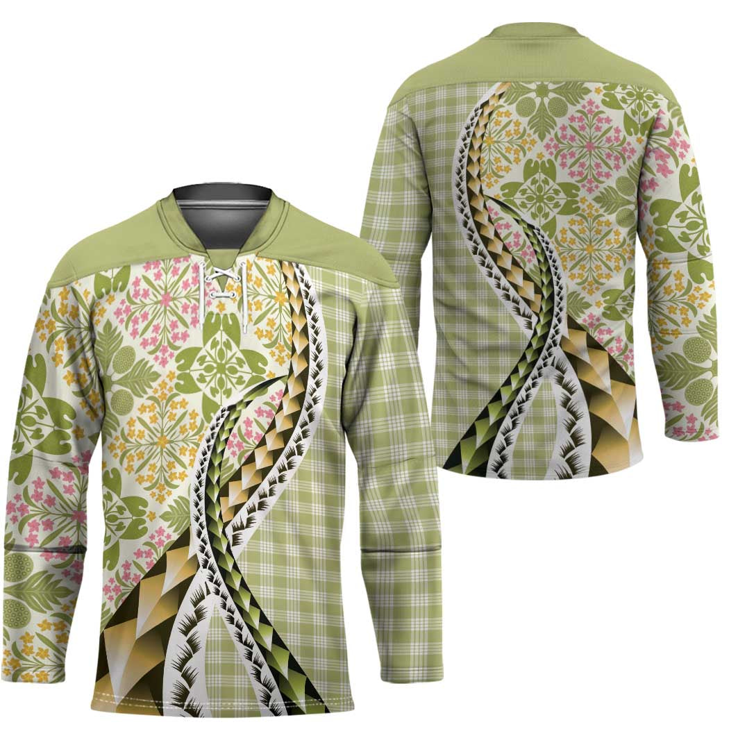 Aloha Vintage Palaka Floral Hawaiian Quilt Hockey Jersey Omaomao Motif - Polynesian Pride