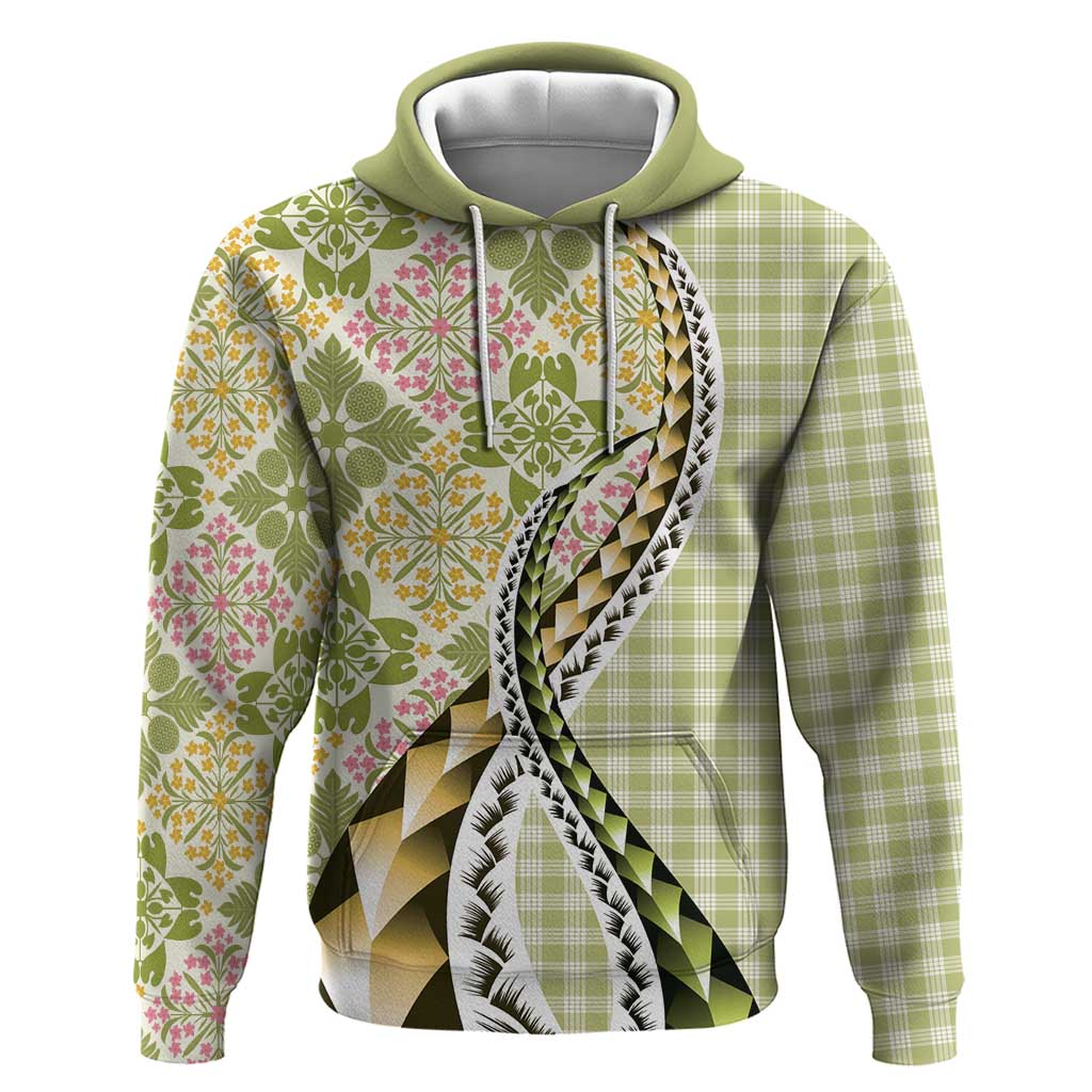 Aloha Vintage Palaka Floral Hawaiian Quilt Hoodie Omaomao Motif - Polynesian Pride