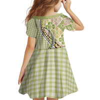 Aloha Vintage Palaka Floral Hawaiian Quilt Kid Short Sleeve Dress Omaomao Motif - Polynesian Pride