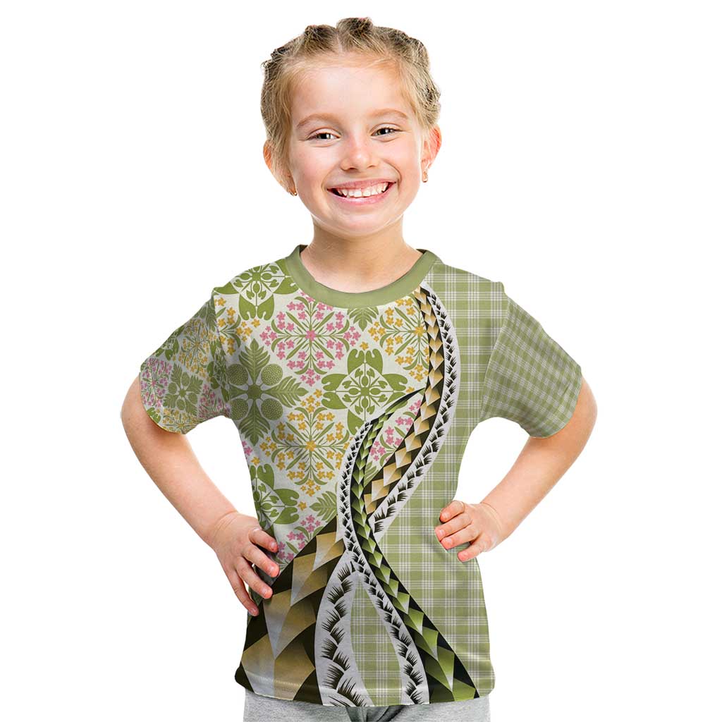 Aloha Vintage Palaka Floral Hawaiian Quilt Kid T Shirt Omaomao Motif - Polynesian Pride