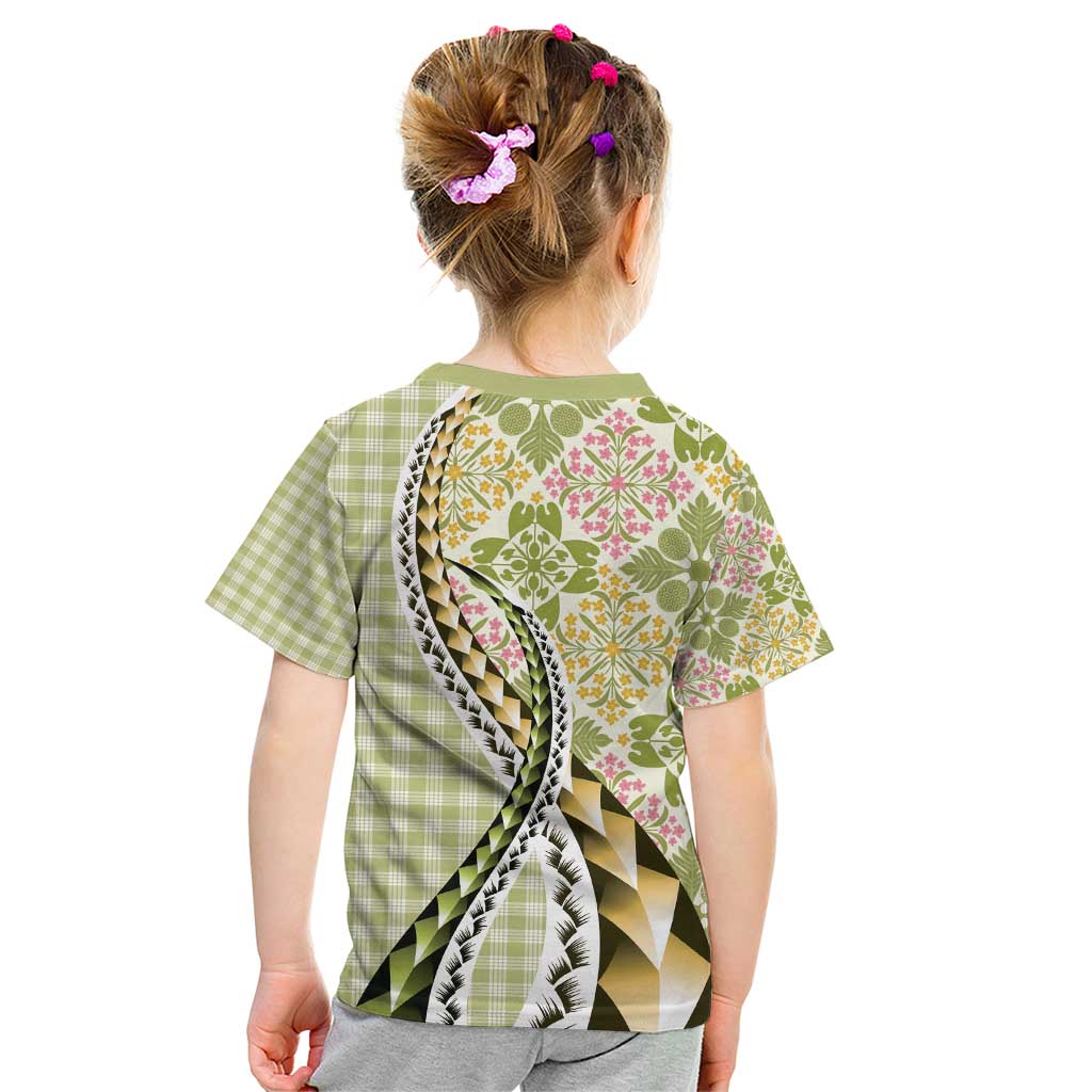 Aloha Vintage Palaka Floral Hawaiian Quilt Kid T Shirt Omaomao Motif - Polynesian Pride