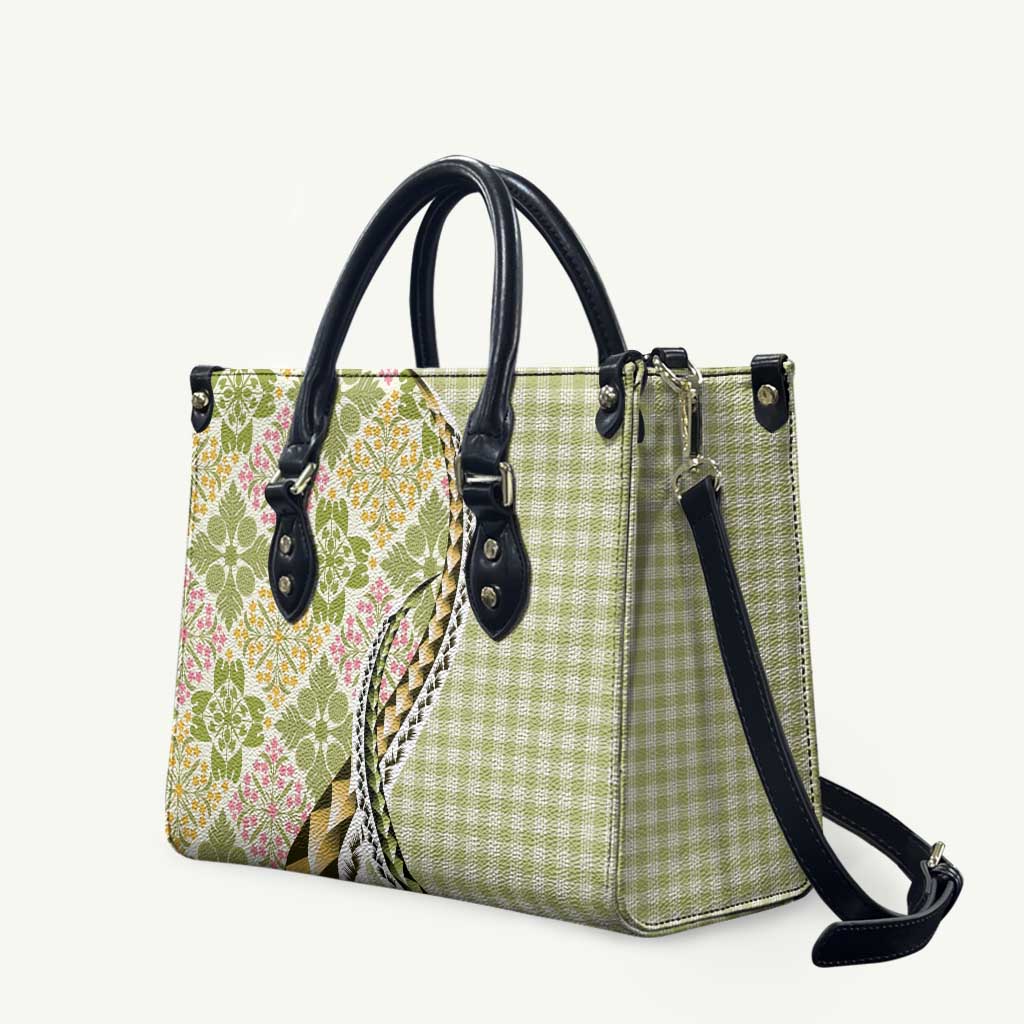 Aloha Vintage Palaka Floral Hawaiian Quilt Leather Bag Omaomao Motif - Polynesian Pride