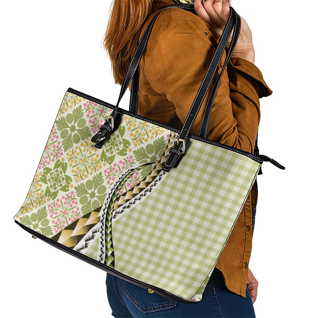 Aloha Vintage Palaka Floral Hawaiian Quilt Leather Tote Bag Omaomao Motif - Polynesian Pride
