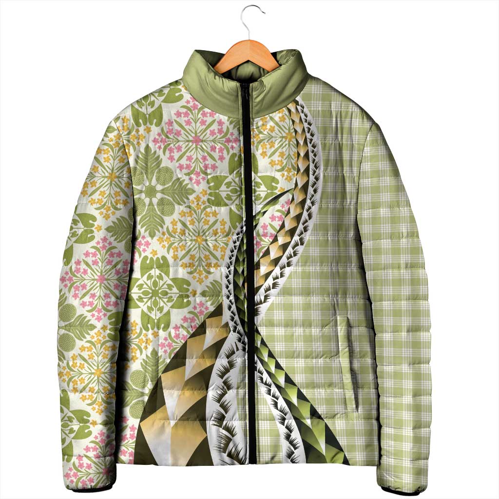 Aloha Vintage Palaka Floral Hawaiian Quilt Padded Jacket Omaomao Motif - Polynesian Pride