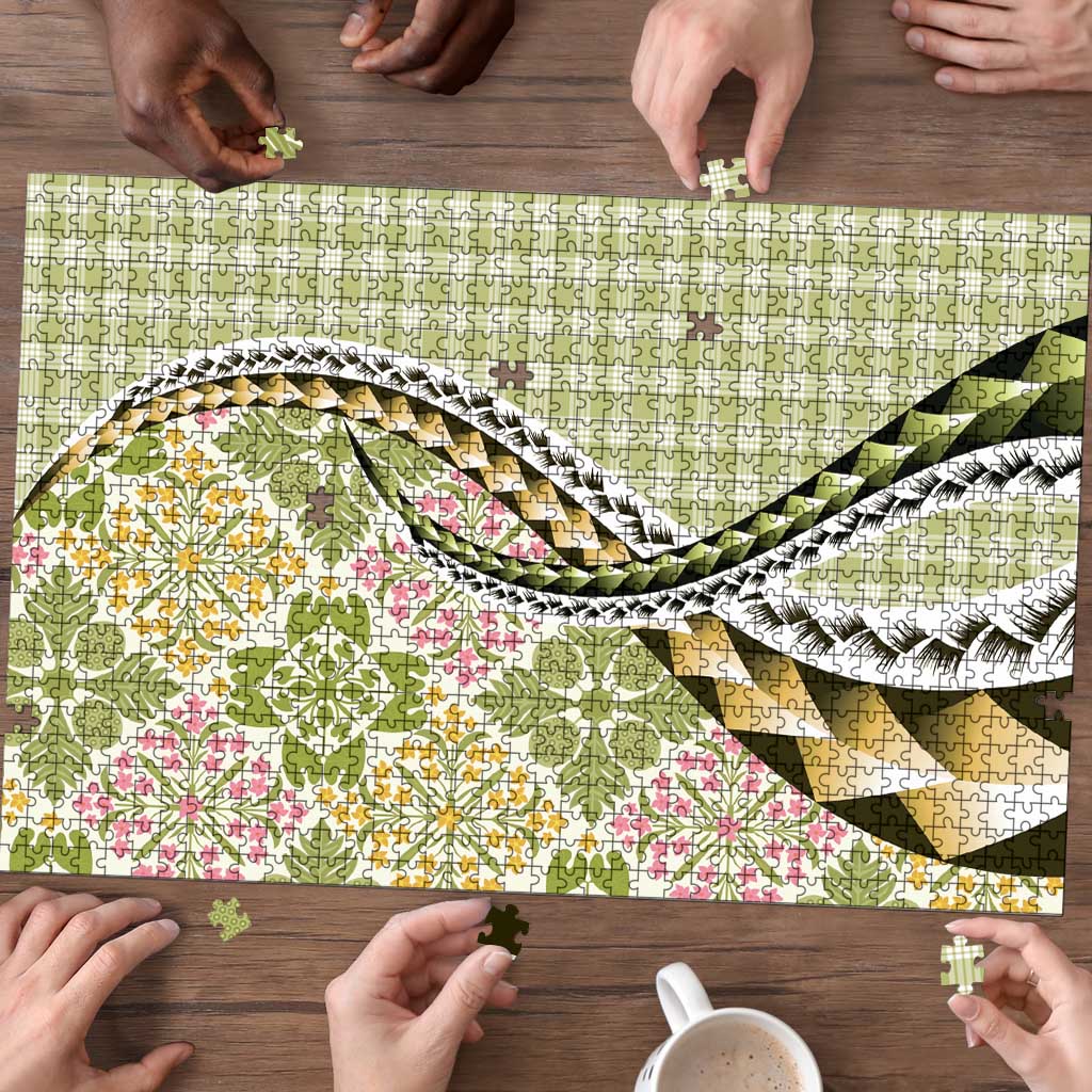 Aloha Vintage Palaka Floral Hawaiian Quilt Puzzle Omaomao Motif - Polynesian Pride