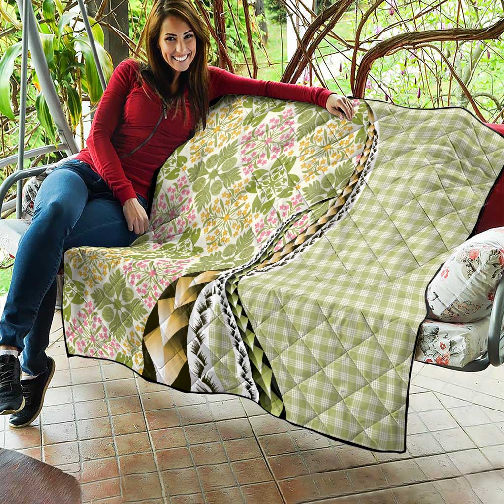 Aloha Vintage Palaka Floral Hawaiian Quilt Quilt Omaomao Motif - Polynesian Pride