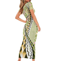 Aloha Vintage Palaka Floral Hawaiian Quilt Short Sleeve Bodycon Dress Omaomao Motif LT9 - Polynesian Pride