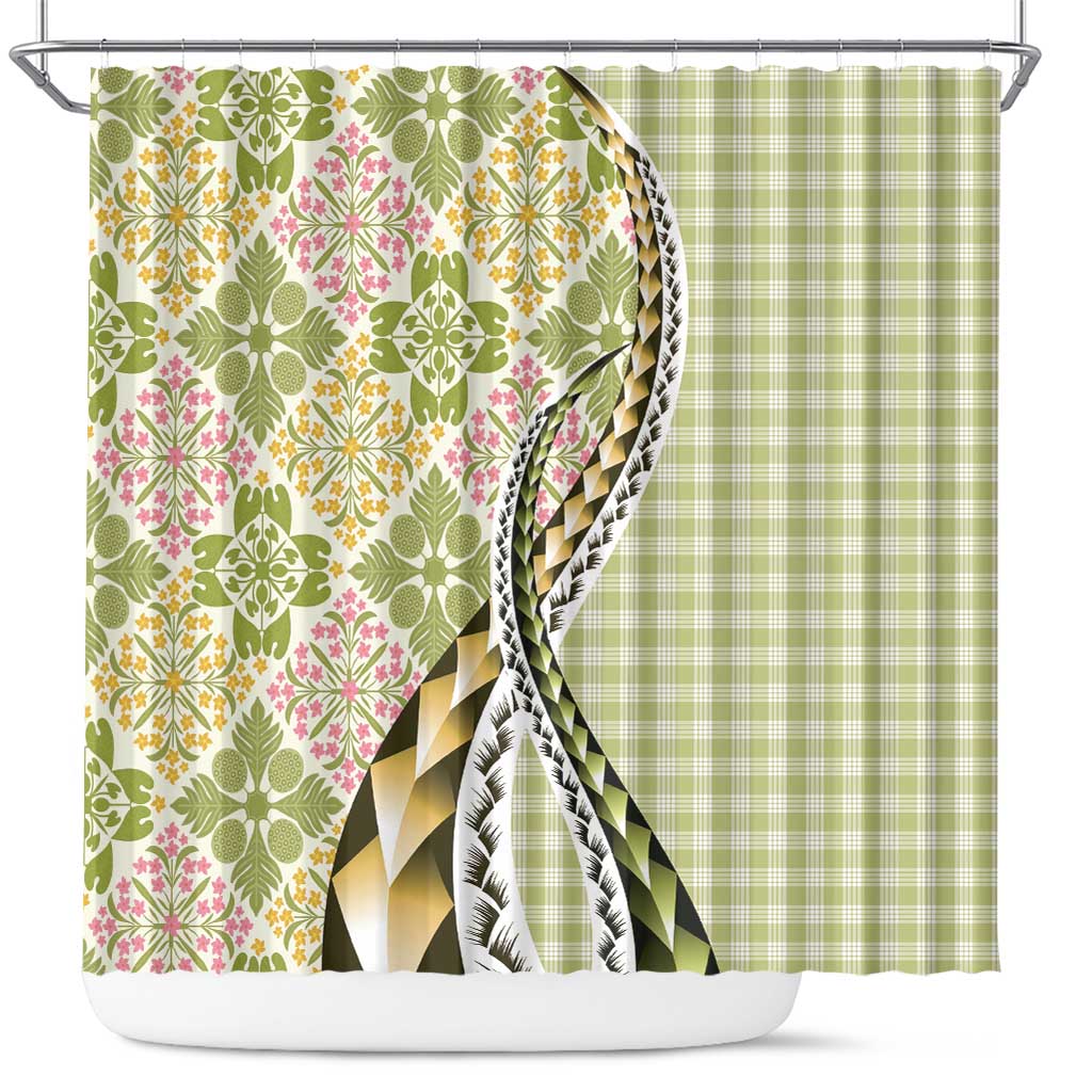 Aloha Vintage Palaka Floral Hawaiian Quilt Shower Curtain Omaomao Motif - Polynesian Pride