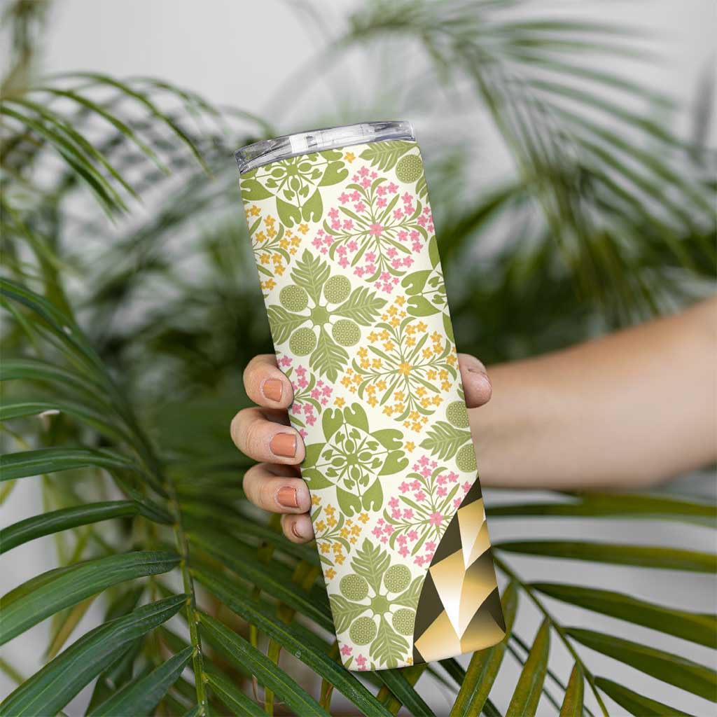 Aloha Vintage Palaka Floral Hawaiian Quilt Skinny Tumbler Omaomao Motif LT9 - Polynesian Pride