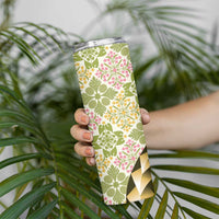 Aloha Vintage Palaka Floral Hawaiian Quilt Skinny Tumbler Omaomao Motif LT9 - Polynesian Pride