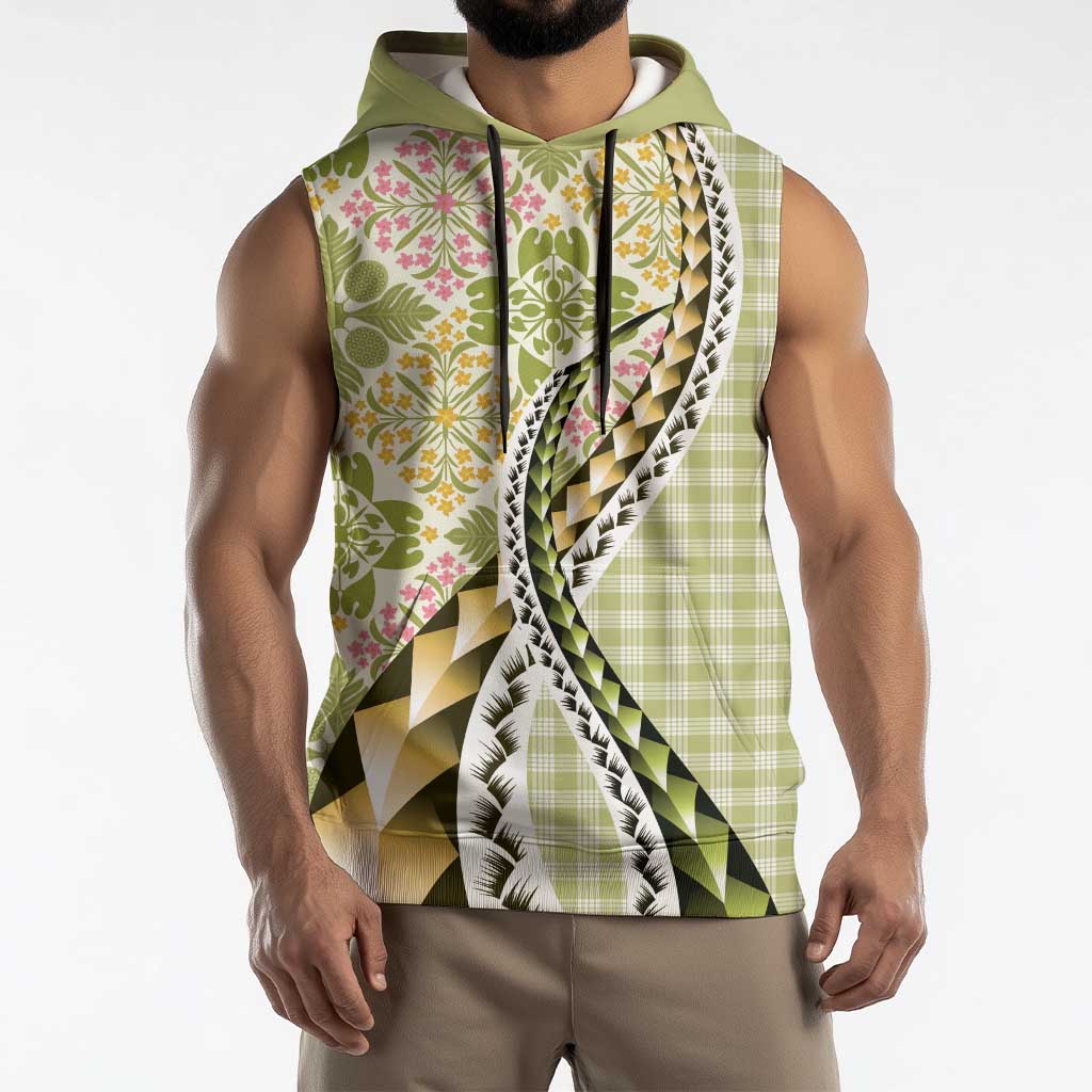 Aloha Vintage Palaka Floral Hawaiian Quilt Sleeveless Hoodie Omaomao Motif - Polynesian Pride