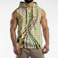 Aloha Vintage Palaka Floral Hawaiian Quilt Sleeveless Hoodie Omaomao Motif - Polynesian Pride