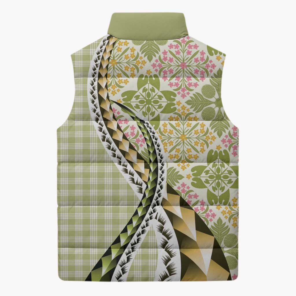 Aloha Vintage Palaka Floral Hawaiian Quilt Sleeveless Puffer Jacket Omaomao Motif - Polynesian Pride