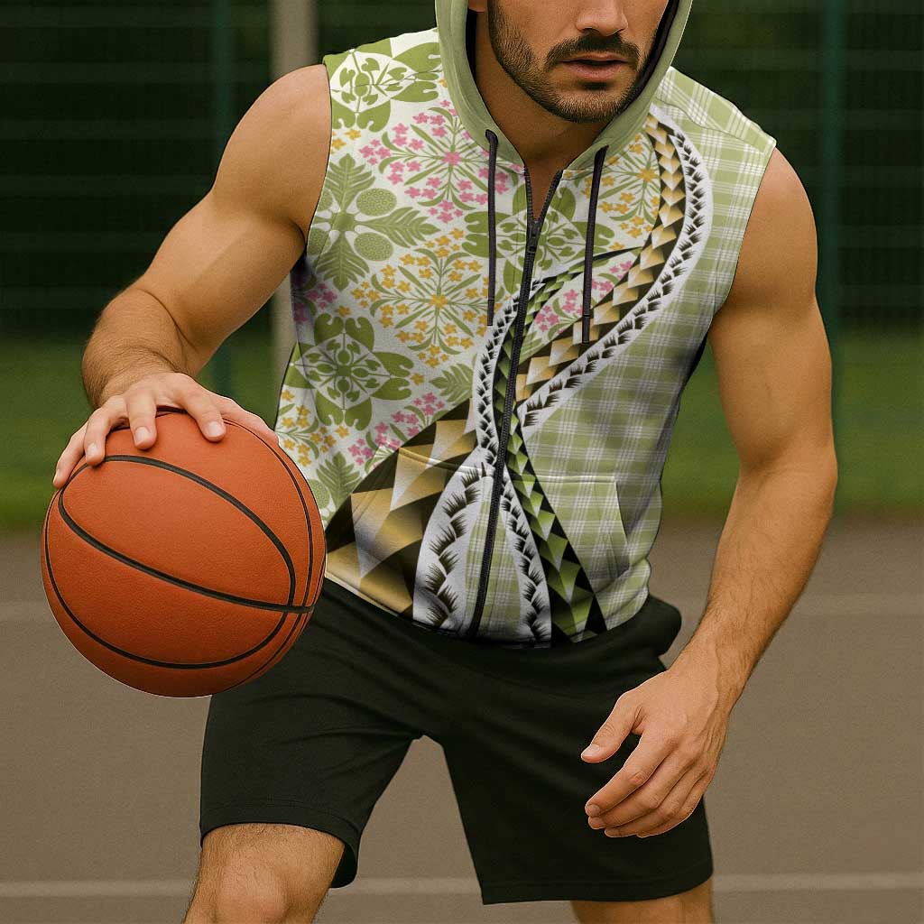 Aloha Vintage Palaka Floral Hawaiian Quilt Sleeveless Zip Hoodie Omaomao Motif LT9