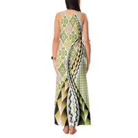 Aloha Vintage Palaka Floral Hawaiian Quilt Tank Maxi Dress Omaomao Motif - Polynesian Pride