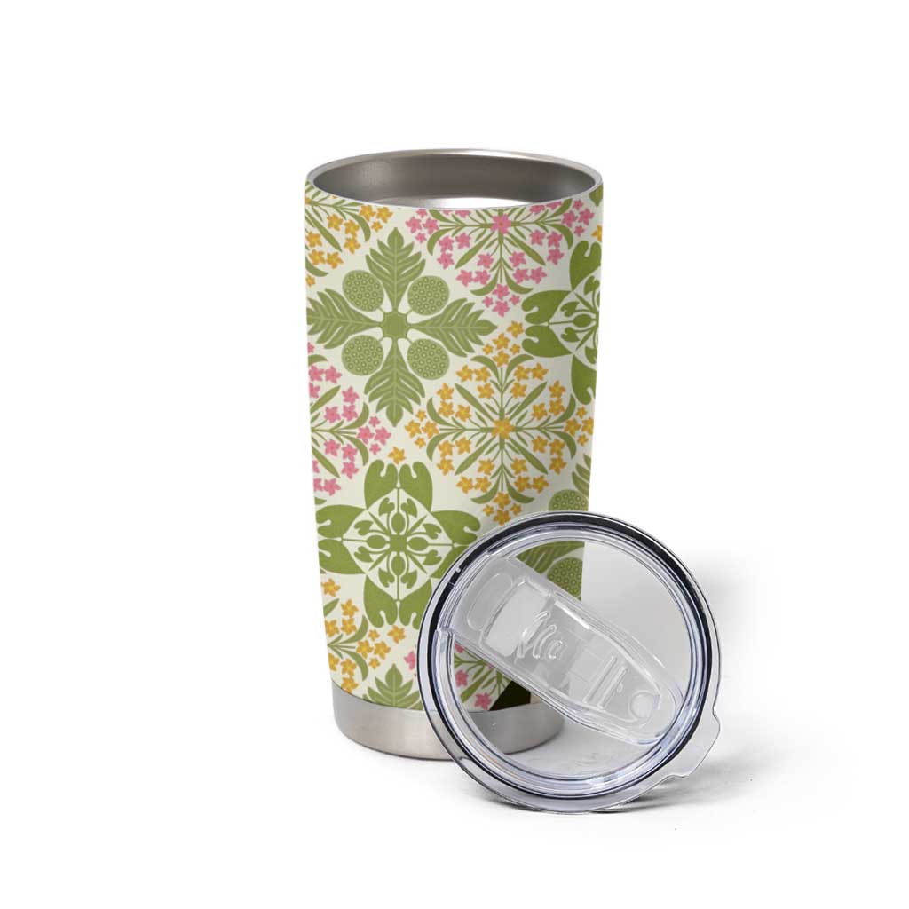 Aloha Vintage Palaka Floral Hawaiian Quilt Tumbler Cup Omaomao Motif - Polynesian Pride