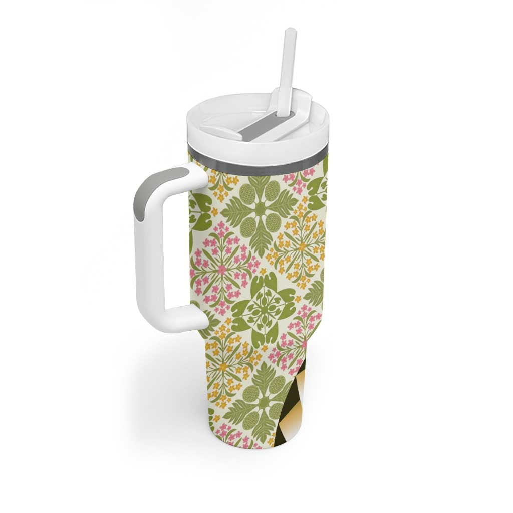 Aloha Vintage Palaka Floral Hawaiian Quilt Tumbler With Handle Omaomao Motif - Polynesian Pride