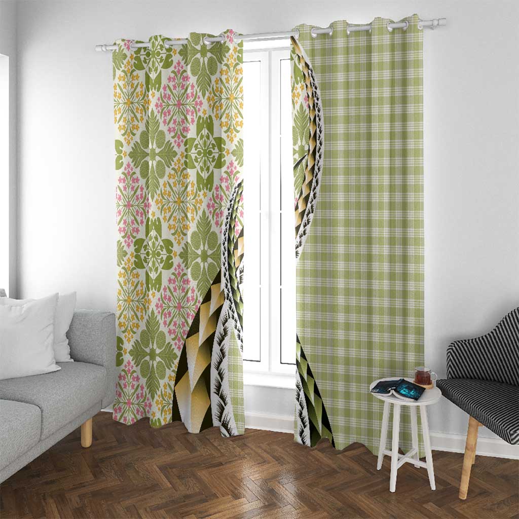 Aloha Vintage Palaka Floral Hawaiian Quilt Window Curtain Omaomao Motif - Polynesian Pride