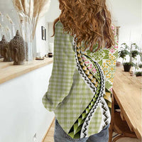 Aloha Vintage Palaka Floral Hawaiian Quilt Women Casual Shirt Omaomao Motif LT9 - Polynesian Pride