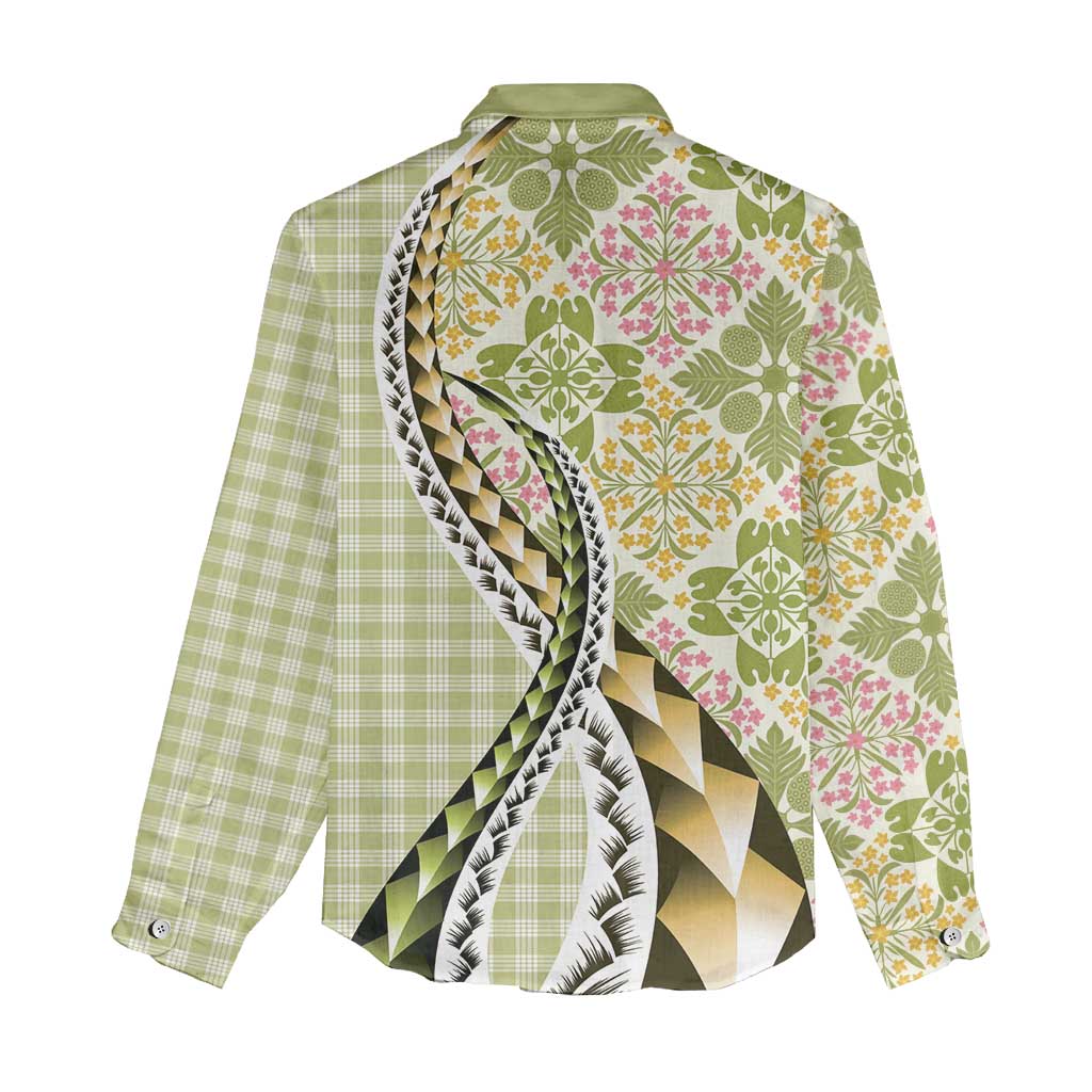 Aloha Vintage Palaka Floral Hawaiian Quilt Women Casual Shirt Omaomao Motif LT9 - Polynesian Pride