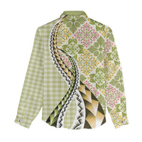 Aloha Vintage Palaka Floral Hawaiian Quilt Women Casual Shirt Omaomao Motif LT9 - Polynesian Pride