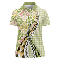 Aloha Vintage Palaka Floral Hawaiian Quilt Women Polo Shirt Omaomao Motif LT9 Female Lime - Polynesian Pride
