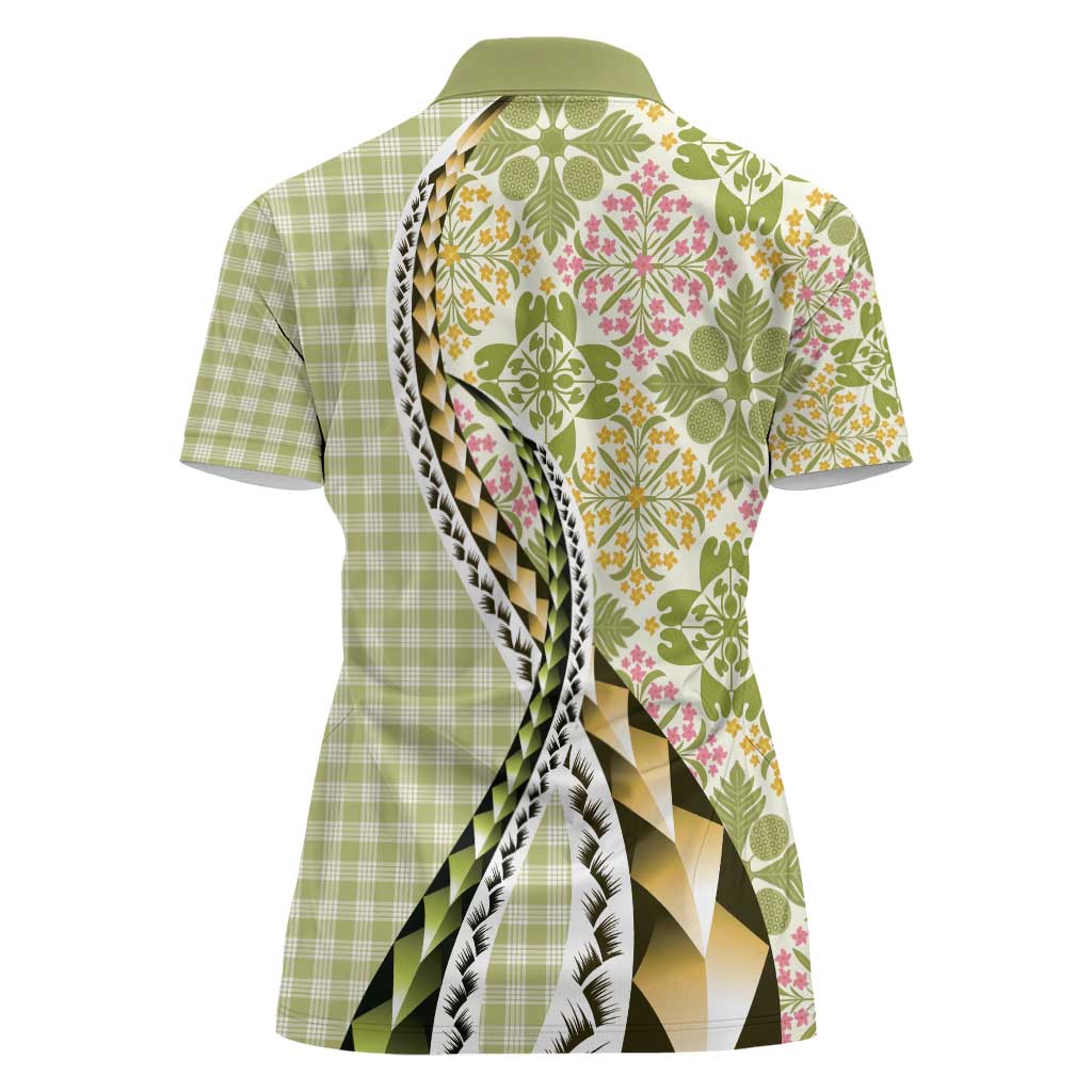 Aloha Vintage Palaka Floral Hawaiian Quilt Women Polo Shirt Omaomao Motif LT9 - Polynesian Pride