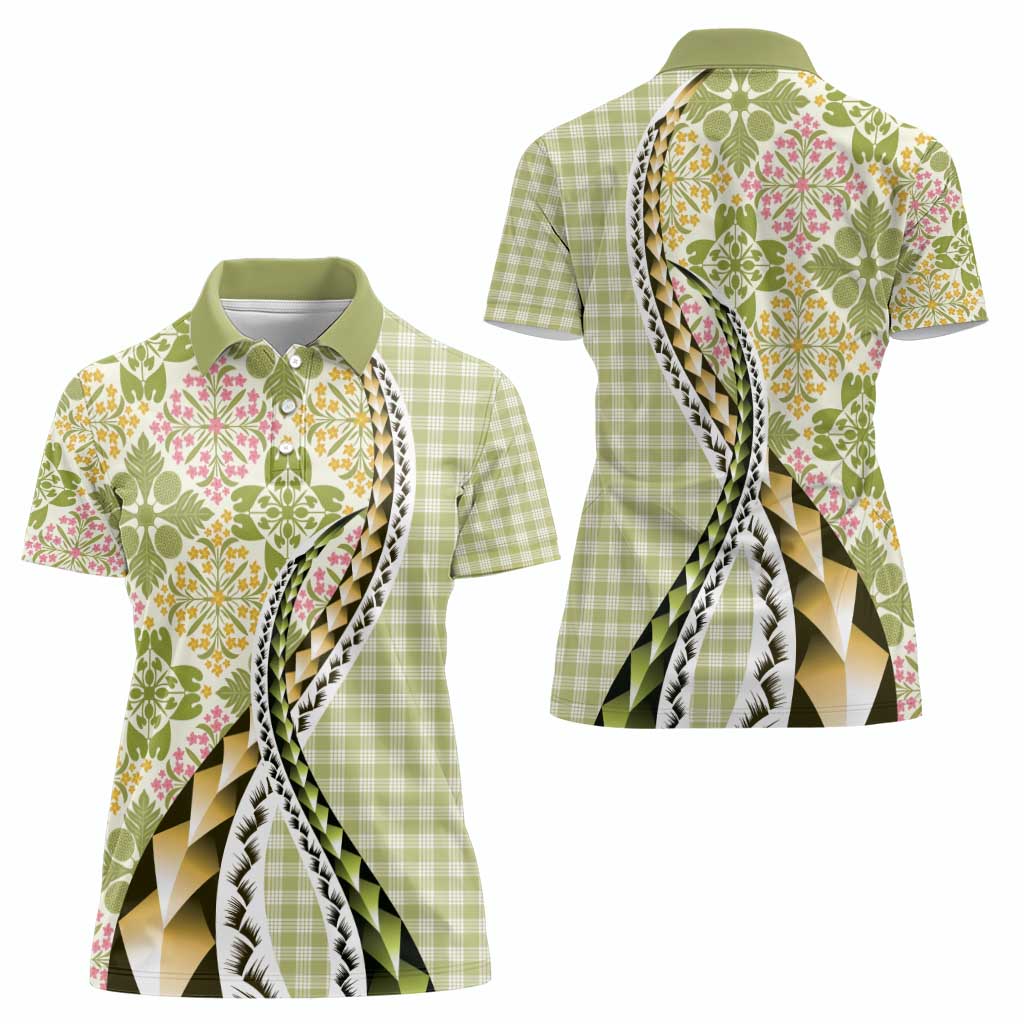 Aloha Vintage Palaka Floral Hawaiian Quilt Women Polo Shirt Omaomao Motif LT9 - Polynesian Pride