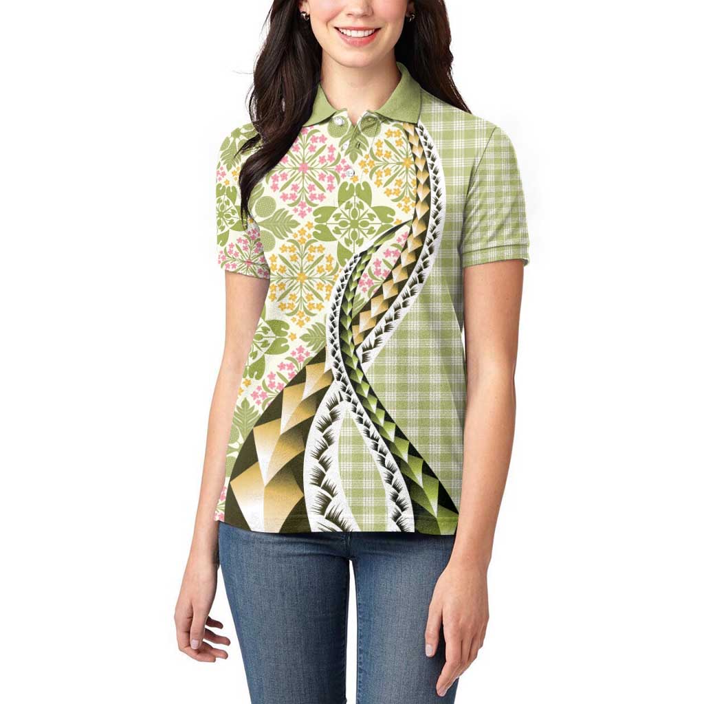 Aloha Vintage Palaka Floral Hawaiian Quilt Women Polo Shirt Omaomao Motif LT9 - Polynesian Pride