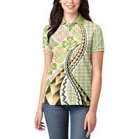 Aloha Vintage Palaka Floral Hawaiian Quilt Women Polo Shirt Omaomao Motif LT9 - Polynesian Pride