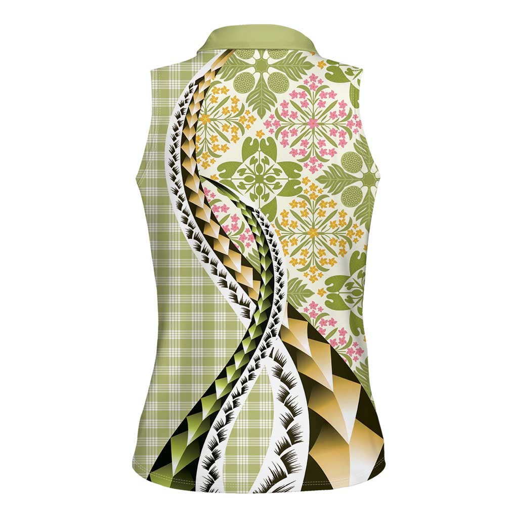 Aloha Vintage Palaka Floral Hawaiian Quilt Women Sleeveless Polo Shirt Omaomao Motif LT9 - Polynesian Pride