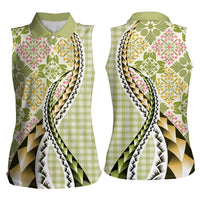 Aloha Vintage Palaka Floral Hawaiian Quilt Women Sleeveless Polo Shirt Omaomao Motif LT9 - Polynesian Pride