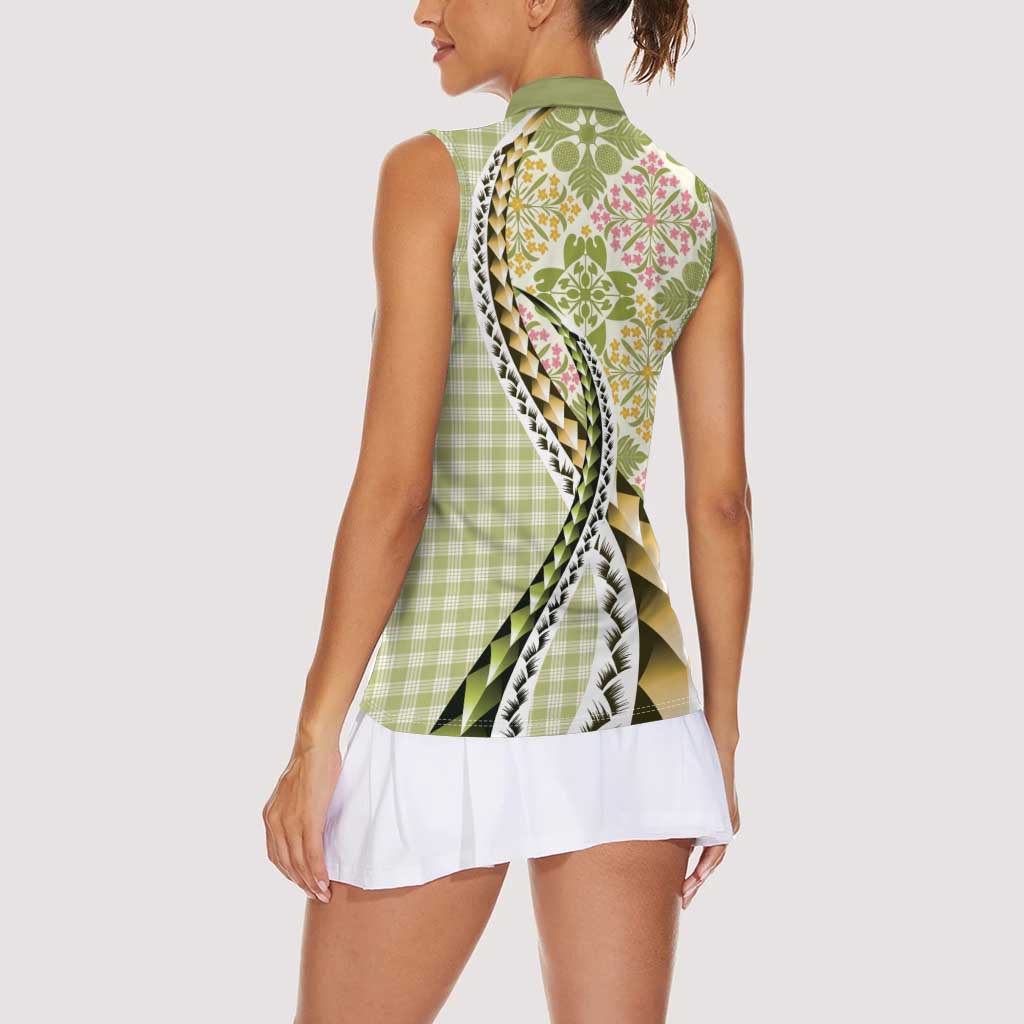 Aloha Vintage Palaka Floral Hawaiian Quilt Women Sleeveless Polo Shirt Omaomao Motif LT9 - Polynesian Pride