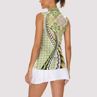 Aloha Vintage Palaka Floral Hawaiian Quilt Women Sleeveless Polo Shirt Omaomao Motif LT9 - Polynesian Pride