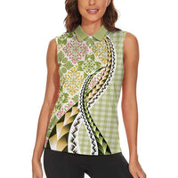 Aloha Vintage Palaka Floral Hawaiian Quilt Women Sleeveless Polo Shirt Omaomao Motif LT9 - Polynesian Pride