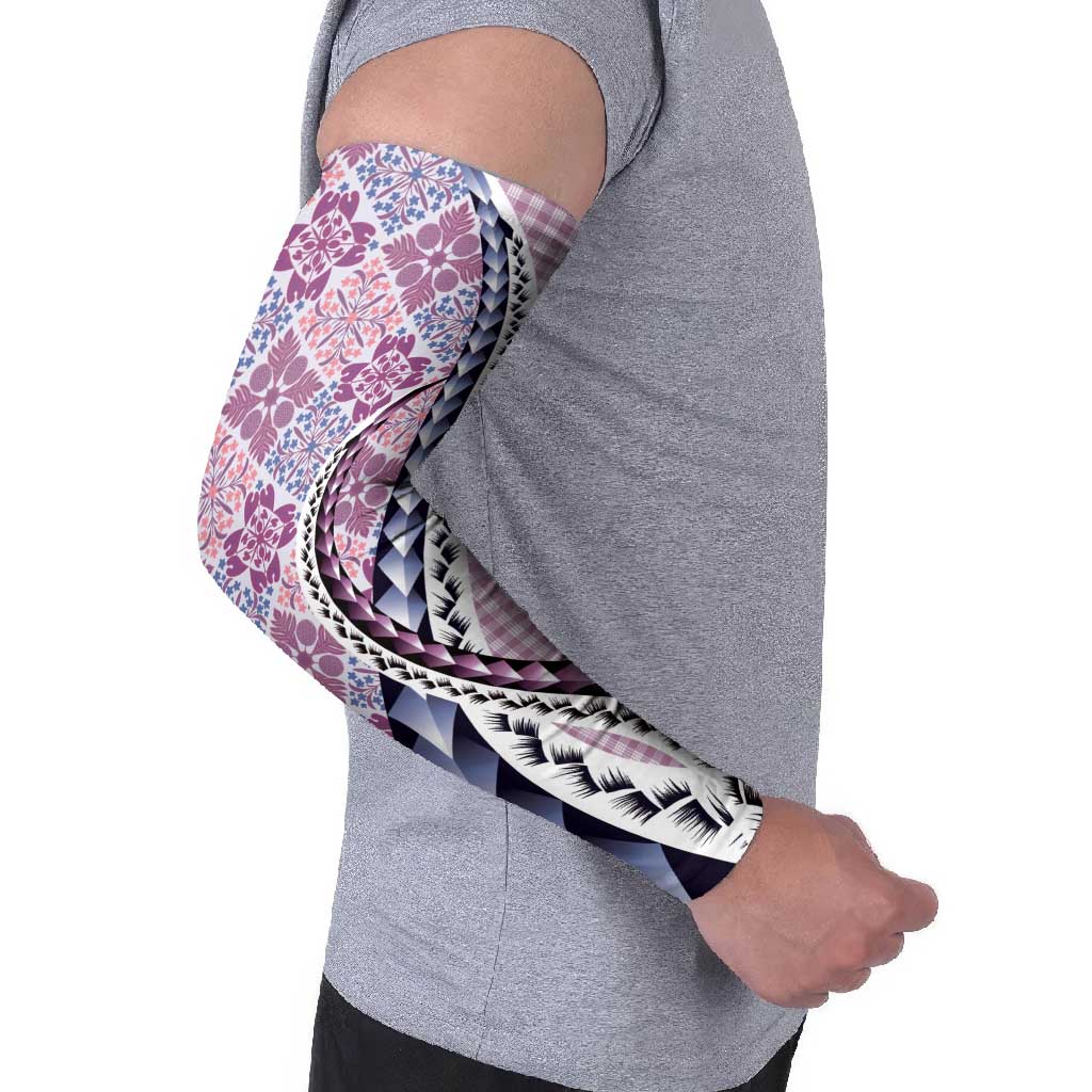 Aloha Vintage Palaka Floral Hawaiian Quilt Arm Sleeves Akala Motif - Polynesian Pride