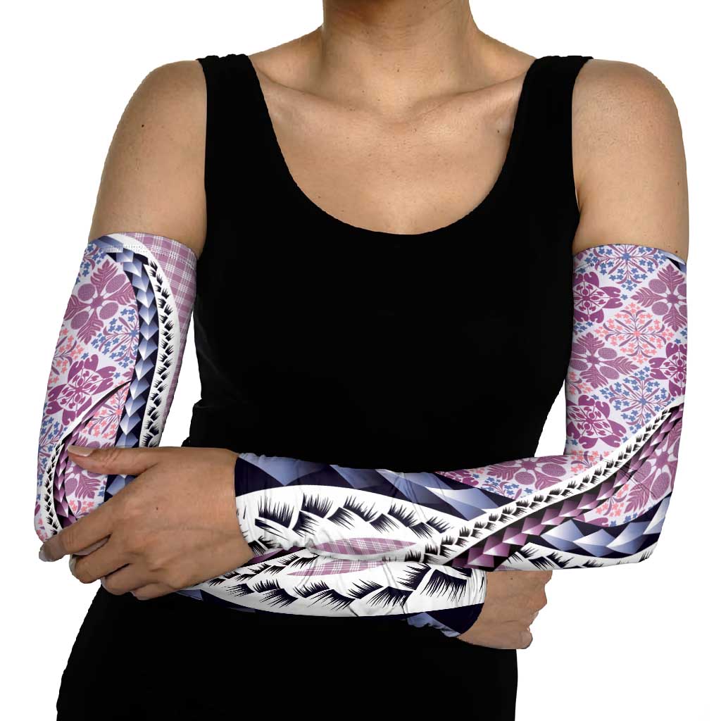 Aloha Vintage Palaka Floral Hawaiian Quilt Arm Sleeves Akala Motif - Polynesian Pride