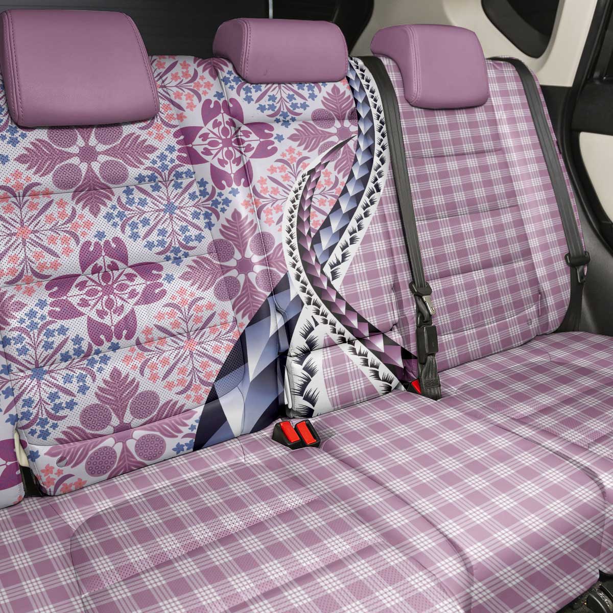 Aloha Vintage Palaka Floral Hawaiian Quilt Back Car Seat Cover Akala Motif - Polynesian Pride
