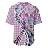 Aloha Vintage Palaka Floral Hawaiian Quilt Baseball Jersey Akala Motif - Polynesian Pride
