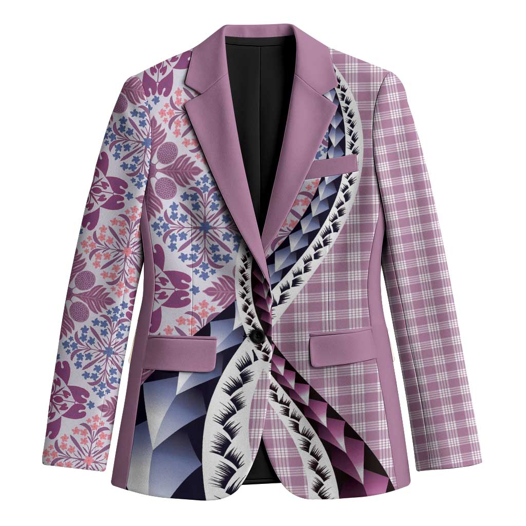 Aloha Vintage Palaka Floral Hawaiian Quilt Blazer Akala Motif LT9 Unisex Pink - Polynesian Pride