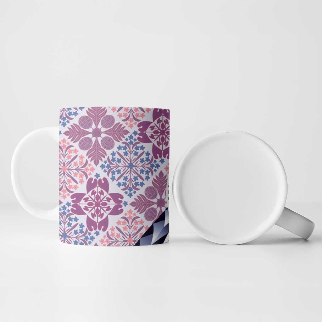 Aloha Vintage Palaka Floral Hawaiian Quilt Ceramic Mug Akala Motif - Polynesian Pride