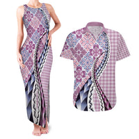 Aloha Vintage Palaka Floral Hawaiian Quilt Couples Matching Tank Maxi Dress and Hawaiian Shirt Akala Motif LT9 Pink - Polynesian Pride