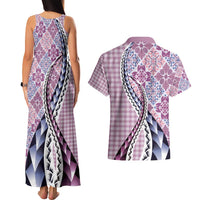 Aloha Vintage Palaka Floral Hawaiian Quilt Couples Matching Tank Maxi Dress and Hawaiian Shirt Akala Motif LT9 - Polynesian Pride