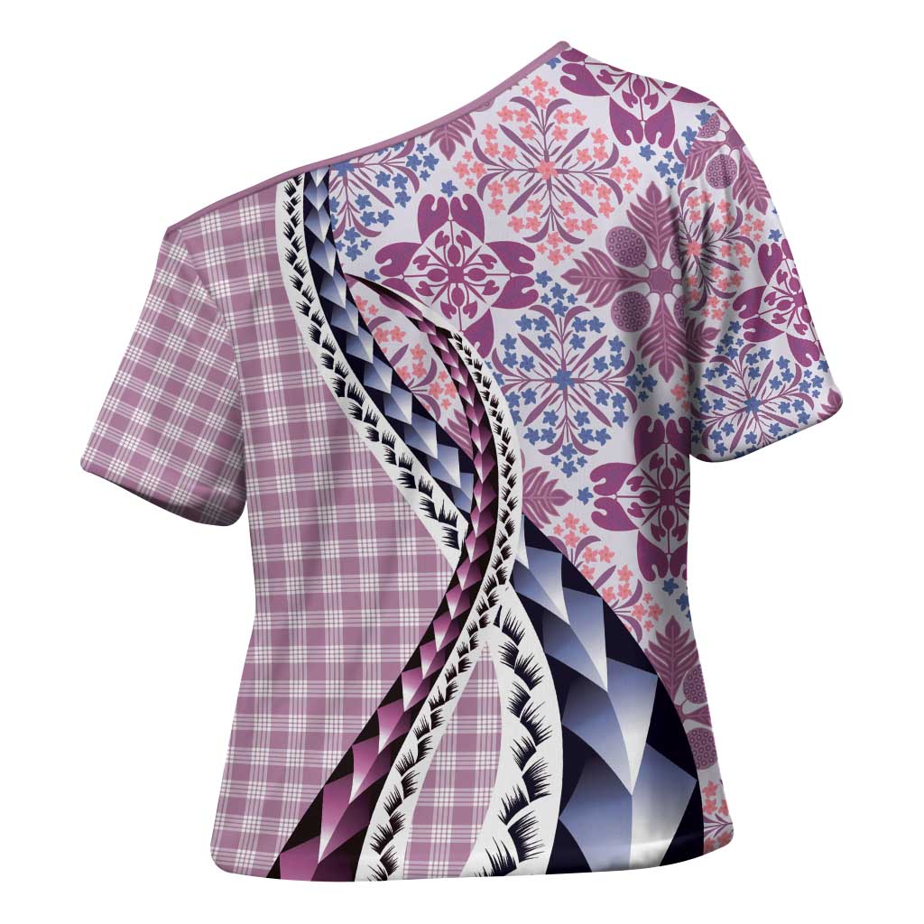 Aloha Vintage Palaka Floral Hawaiian Quilt Cross Shoulder Shirt Akala Motif - Polynesian Pride