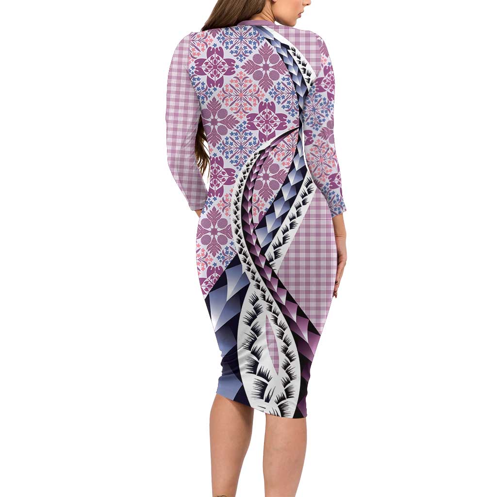 Aloha Vintage Palaka Floral Hawaiian Quilt Family Matching Long Sleeve Bodycon Dress and Hawaiian Shirt Akala Motif LT9 - Polynesian Pride