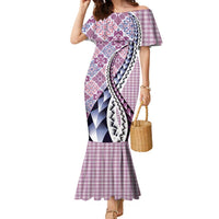 Aloha Vintage Palaka Floral Hawaiian Quilt Family Matching Mermaid Dress and Hawaiian Shirt Akala Motif LT9 Mom's Dress Pink - Polynesian Pride