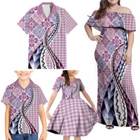 Aloha Vintage Palaka Floral Hawaiian Quilt Family Matching Off Shoulder Maxi Dress and Hawaiian Shirt Akala Motif LT9 - Polynesian Pride